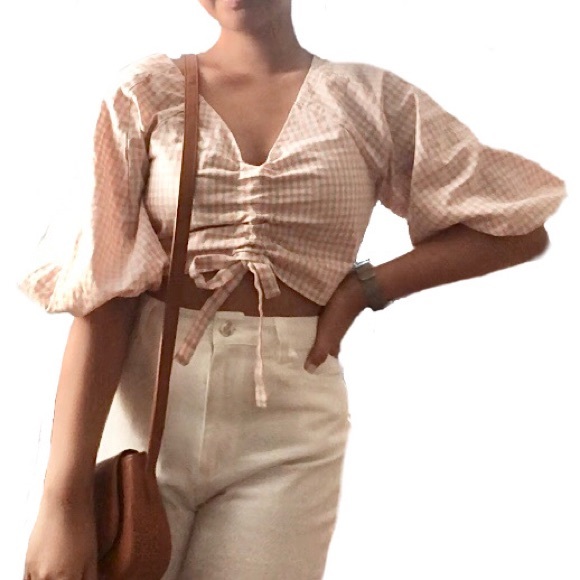 Cinched plaid gingham crop top - Picture 4 of 13